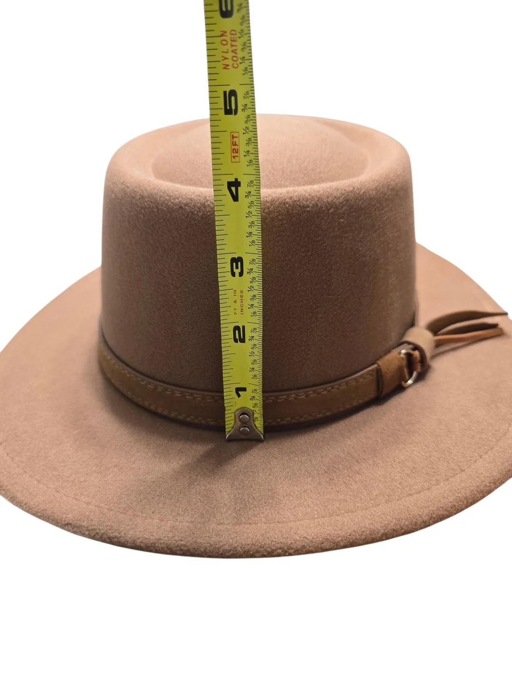 Camel Women's Wool Felt Boater Hat with Leather Band